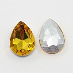 Glass Pointed Back Rhinestone, Back Plated, Faceted, Teardrop, Gold, 18x13x6mm