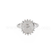 304 anillo redondo plano de acero inoxidable con letra inicial abierta para hombres y mujeres RJEW-S405-246P-P