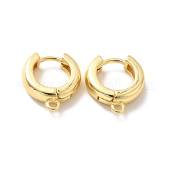 Accessoires de boucle d'oreilles en laiton, avec boucle horizontale, Sans cadmium & sans nickel & sans plomb, Plaqué longue durée, anneau, véritable 18k plaqué or, 7 jauge, 13.5x12x3.5mm, Trou: 1.2mm, pin: 0.8 mm