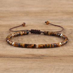 Bracelets tressés en perles d'oeil de tigre naturelles, bracelets ajustables pour femmes, Diamètre intérieur: 16 cm, perle: 4~4.5x2~2.5 mm