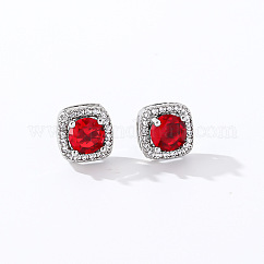 Eleganti orecchini quadrati con zirconi da donna, alla moda e versatile, quadrato, argento, rosso, 9x9mm