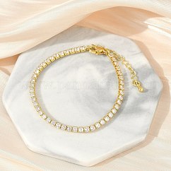 Bracelet de tennis en zircone cubique transparente, bijoux en laiton pour femmes, sans plomb et sans cadmium, véritable 18k plaqué or, 7-1/8 pouce (18 cm)