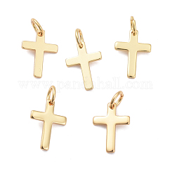 Messing Anhänger & Charms, langlebig plattiert, Kreuz, echtes 18k vergoldet, 12.5x9x1 mm, Bohrung: 3.2 mm