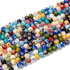Runde handgemachte Millefiori Glasperlen Stränge, Mischfarbe, 6 mm, Bohrung: 0.5 mm, ca. 65 Stk. / Strang, 14.1 Zoll