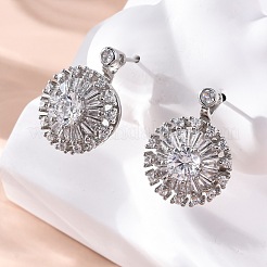 Latón micro pave aretes de circonita cúbica transparente&nbsp;EJEW-C130-01P