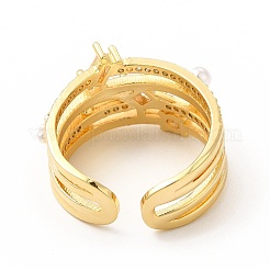Anello a polsino aperto con rombo in zirconia cubica trasparente con perla di plastica in rilievo&nbsp;RJEW-I095-03G