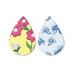 Große Anhänger aus PU-Leder mit Schmetterling/Blume/Tropfenmuster&nbsp;FIND-X0010-12