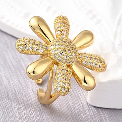 Verstellbare offene Manschettenringe aus Messing mit Mikropavé und Zirkonia für Damen&nbsp;RJEW-K292-02G