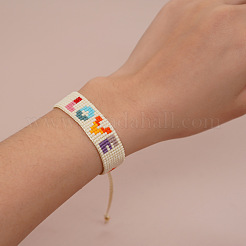 Pulseras trenzadas de cuentas de vidrio con rombos y amor bohemio&nbsp;CX8298-1