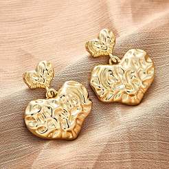 Pendientes colgantes de latón con forma de corazón martillado&nbsp;EJEW-R025-23G