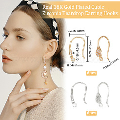 12 pz 2 colori in ottone micro spianare ganci per orecchini in zirconi chiari&nbsp;KK-BBC0007-94