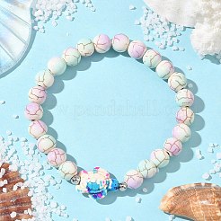 6 bracciale elastico con perline sintetiche rotonde e tartaruga color turchese&nbsp;BJEW-JB12340