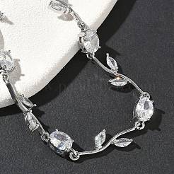 Braccialetti da donna con catena a maglie ovali e a foglia in ottone micro pavé di zirconi cubici&nbsp;BJEW-G764-05P-02
