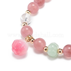 Braccialetto elasticizzato con perline rotonde in quarzo fragola naturale e cristallo di quarzo&nbsp;BJEW-JB09014
