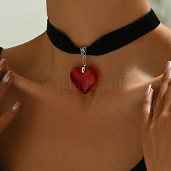 Gothic Herz Legierung Pavé Glas Anhänger schwarze Samtschnur Choker Halsketten für Frauen&nbsp;FS-WG59BE3-01
