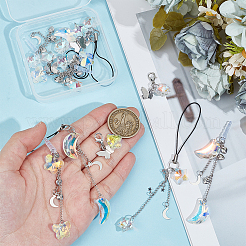 4 sangle mobile en verre et laiton et kit de décoration de prise et de pendentif anti-poussière pour téléphone portable&nbsp;HJEW-OC00029