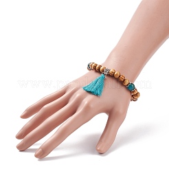 Bracelet extensible en bois naturel avec pierre précieuse&nbsp;BJEW-JB08222