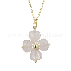 Colliers avec pendentif en trèfle et quartz rose naturel&nbsp;NJEW-JN05170-04