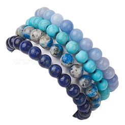 4 Stück Konstellation 8mm rund natürlicher Lapislazuli & gefärbte weiße Jade&nbsp;BJEW-JB10641