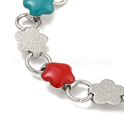 Bracciali a catena con maglie a forma di fiore in acciaio inossidabile 304 smaltato con polvere glitterata&nbsp;BJEW-S153-05P-02