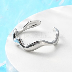 Anlaufgeschützter offener Manschettenring aus 304er Edelstahl mit Wellendesign für Damen&nbsp;RJEW-C040-02P