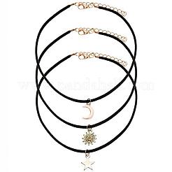 3 stücke 3 arten mond sterne sonne legierung anhänger faux wildleder schnur multi-strang choker halsketten für frauen&nbsp;FS-WG071C8-01