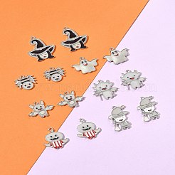 14 pieza de 7 estilos de colgantes de esmalte de aleación luminosa chapados en estante con temática de Halloween&nbsp;ENAM-FS0002-10P