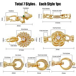 7 Stück 7 Stile Rack-Beschichtung Messing Micro Pave klare Zirkonia Faltverschlüsse&nbsp;KK-FH0004-70