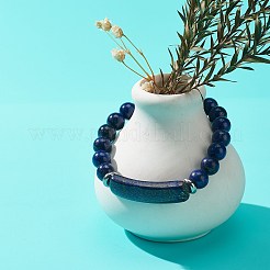 Braccialetto elasticizzato con perline di lapislazzuli naturali (tinti).&nbsp;BJEW-JB08879-01