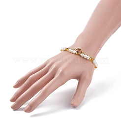 Bracelet multi-rangs en perles de verre et perles naturelles avec chaînes forçat en laiton pour femme&nbsp;BJEW-TA00077-03
