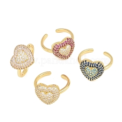 Anelli aperti a bracciale in ottone a forma di cuore con micro pavé di zirconi cubici per donna&nbsp;CU-CBA0A21-01G