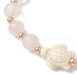 Braccialetti elastici in quarzo rosa naturale e turchese sintetico&nbsp;BJEW-JB13475