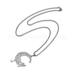 Colliers à chaîne en acier inoxydable 201 avec pendentif en forme de chat et lune creuse&nbsp;NJEW-M010-06P