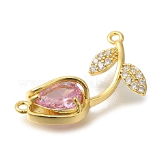 Breloques connecteurs en laiton et zircone cubique en forme de fleur de rose&nbsp;KK-R0002-26G-01
