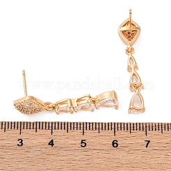 Orecchini a bottone in ottone a goccia con micro pavé di zirconi cubici trasparenti&nbsp;EJEW-K300-41G