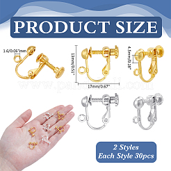 60 Stück 2 Farben Rack vergoldet Messing Schraube Clip-on Ohrring Zubehörse&nbsp;KK-ME0001-86