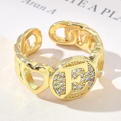 Anillos abiertos de circonita cúbica transparente con micro pavé de latón para mujer&nbsp;RJEW-K289-02G-E