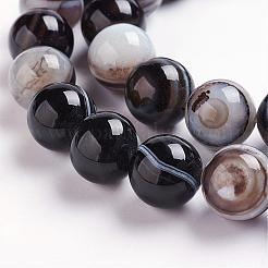 Chapelets de perles en agate à rayures noires naturelles/perles d'agate à bandes&nbsp;G-J359-01-10mm