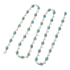 2 cadena de eslabones de perlas de vidrio y turquesa sintética de 2 colores&nbsp;AJEW-JB01594-01