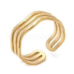 Anillo de puño abierto de triple línea de acero inoxidable 304 con revestimiento iónico (IP) para mujer&nbsp;RJEW-M149-02G