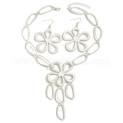 Ensembles de colliers et boucles d'oreilles pendantes en alliage avec pendentif en forme de fleur creuse&nbsp;FS-WG0DA6E-02