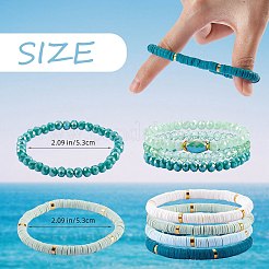 7 pièces 7 style fait à la main en argile polymère heishi surfeur ensemble de bracelets extensibles&nbsp;BJEW-SW00073-03