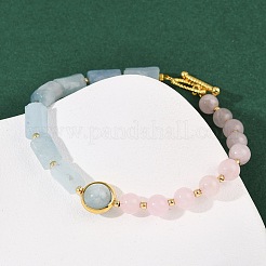 Bracelets en pierres naturelles mélangées avec perles rondes et prismes en laiton pour femmes&nbsp;BJEW-G752-01G
