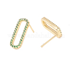 Orecchini a bottone ovali aperti con zirconi verdi&nbsp;EJEW-F282-38G