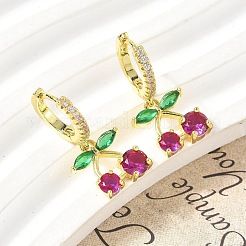 Orecchini a cerchio in ottone ciliegia con micro pavé di zirconi cubici&nbsp;EJEW-U057-07G