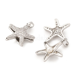 Pendentifs en laiton micro pavé en forme d'étoile de mer avec zircone cubique transparente&nbsp;KK-G533-27P