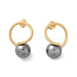 Orecchini a bottone in acciaio inossidabile 304 con perle di conchiglia naturale&nbsp;EJEW-G423-21G
