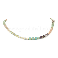 Colliers de perles cubiques en quartz vert fraise naturel&nbsp;NJEW-JN06610