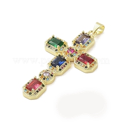 Pendentifs en laiton doré sertis de micro-pavés de zircones cubiques de couleurs aléatoires&nbsp;KK-A209-07D-G