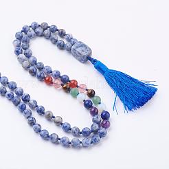 Natürliche blaue Stelle Jaspis Quaste Anhänger Halsketten&nbsp;NJEW-P193-A01